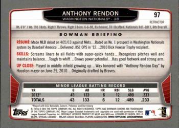 2013 Bowman Chrome - Refractors #97 Anthony Rendon Back