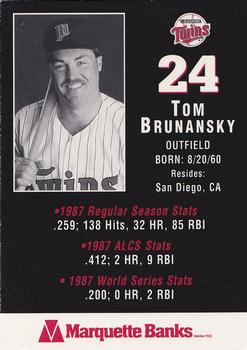 1997 Marquette Bank Minnesota Twins 1987 10th Anniversary #NNO Tom Brunansky Back