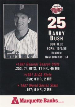 1997 Marquette Bank Minnesota Twins 1987 10th Anniversary #NNO Randy Bush Back