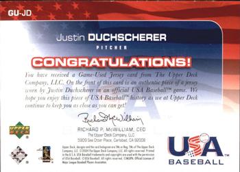 2004 Upper Deck USA 25th Anniversary - Game Jersey #GU-JD Justin Duchscherer Back
