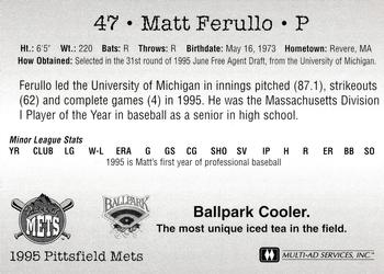 1995 Multi-Ad Pittsfield Mets #NNO Matt Ferullo Back