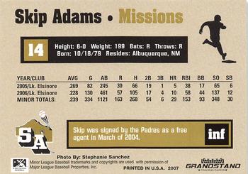 2007 Grandstand San Antonio Missions #NNO Skip Adams Back