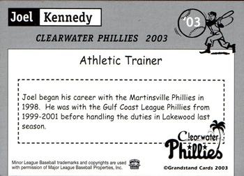 2003 Grandstand Clearwater Phillies #NNO Joel Kennedy Back