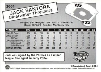 2004 Grandstand Clearwater Threshers #NNO Jack Santora Back