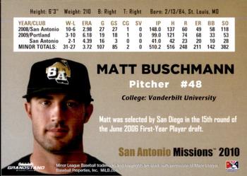 2010 Grandstand San Antonio Missions #NNO Matt Buschmann Back