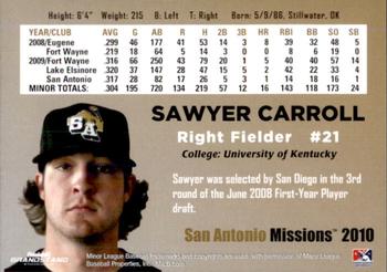 2010 Grandstand San Antonio Missions #NNO Sawyer Carroll Back