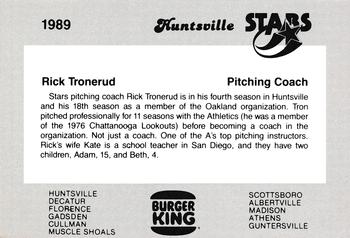 1989 Burger King Huntsville Stars #NNO Rick Tronerud Back