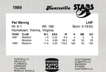 1989 Burger King Huntsville Stars #NNO Pat Wernig Back