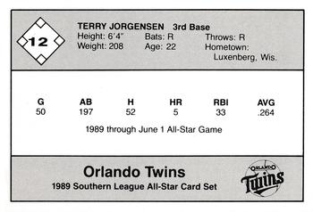1989 Jennings Southern League All-Stars  #12 Terry Jorgensen Back