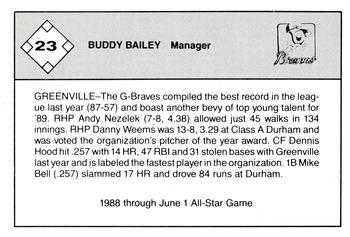 1989 Jennings Southern League All-Stars  #23 Buddy Bailey Back