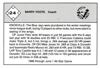 1989 Jennings Southern League All-Stars  #24 Barry Foote Back