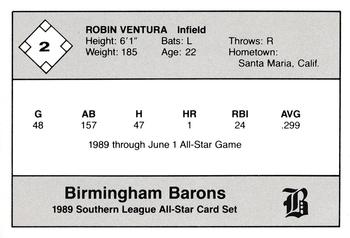 1989 Jennings Southern League All-Stars  #2 Robin Ventura Back