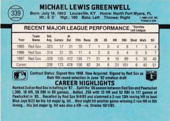 1988 Donruss Boston Red Sox Team Collection #339 Mike Greenwell Back
