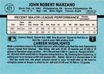 1988 Donruss Boston Red Sox Team Collection #421 John Marzano Back