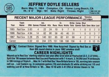 1988 Donruss Boston Red Sox Team Collection #585 Jeff Sellers Back