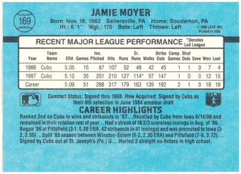 1988 Donruss Chicago Cubs Team Collection #169 Jamie Moyer Back