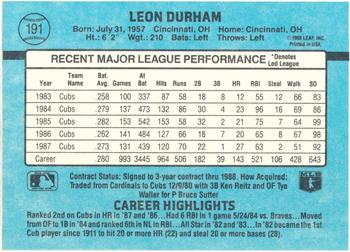 1988 Donruss Chicago Cubs Team Collection #191 Leon Durham Back