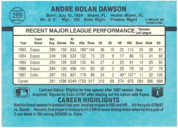 1988 Donruss Chicago Cubs Team Collection #269 Andre Dawson Back