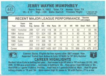 1988 Donruss Chicago Cubs Team Collection #447 Jerry Mumphrey Back
