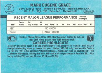 1988 Donruss Chicago Cubs Team Collection #40 Mark Grace Back