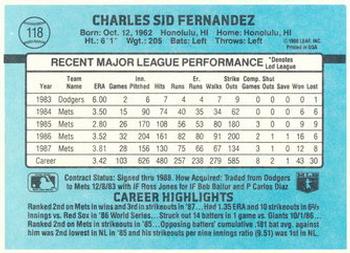 1988 Donruss New York Mets Team Collection #118 Sid Fernandez Back