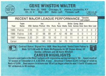 1988 Donruss New York Mets Team Collection #NEW Gene Walter Back