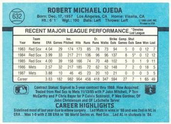 1988 Donruss New York Mets Team Collection #632 Bob Ojeda Back