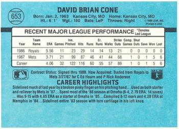 1988 Donruss New York Mets Team Collection #653 David Cone Back