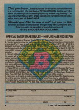 1990 Bowman - Sweepstakes #NNO Kevin Mitchell Back