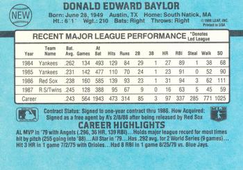 1988 Donruss Oakland Athletics Team Collection #NEW Don Baylor Back