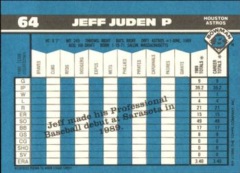 1990 Bowman - Limited Edition (Tiffany) #64 Jeff Juden Back