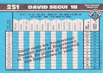 1990 Bowman - Limited Edition (Tiffany) #251 David Segui Back