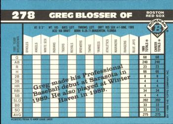 1990 Bowman - Limited Edition (Tiffany) #278 Greg Blosser Back