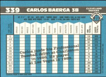 1990 Bowman - Limited Edition (Tiffany) #339 Carlos Baerga Back