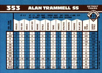 1990 Bowman - Limited Edition (Tiffany) #353 Alan Trammell Back