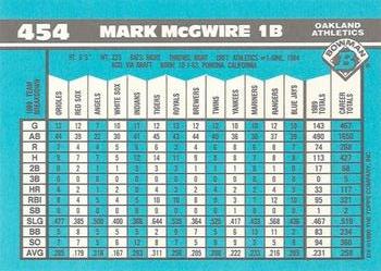 1990 Bowman - Limited Edition (Tiffany) #454 Mark McGwire Back