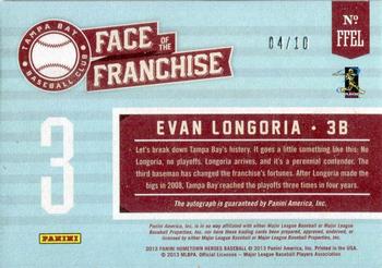 2013 Panini Hometown Heroes - Face of the Franchise Signatures Gold #FFEL Evan Longoria Back