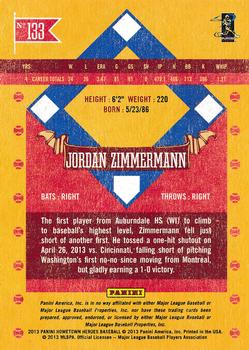 2013 Panini Hometown Heroes - Zip Code #133 Jordan Zimmermann Back