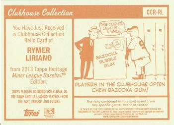 2013 Topps Heritage Minor League - Clubhouse Collection Relics #CCR-RL Rymer Liriano Back