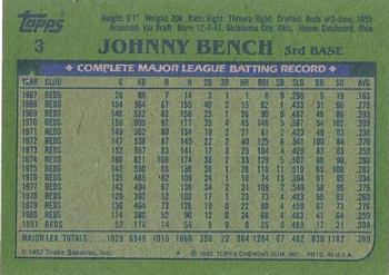 1982 Topps Drake's Big Hitters #3 Johnny Bench Back