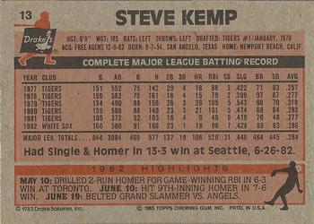1983 Topps Drake's Big Hitters #13 Steve Kemp Back