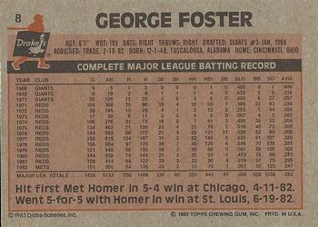 1983 Topps Drake's Big Hitters #8 George Foster Back