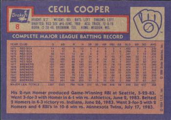 1984 Topps Drake's Big Hitters #8 Cecil Cooper Back