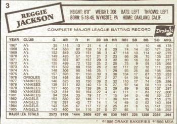 1986 Drake's Big Hitters #3 Reggie Jackson Back