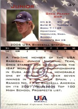 2006-07 USA Baseball Box Set  #47 Greg Peavey Back