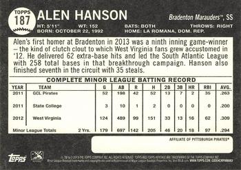 2013 Topps Heritage Minor League - Venezuelan #187 Alen Hanson Back