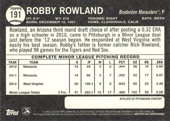 2013 Topps Heritage Minor League - Venezuelan #191 Robby Rowland Back