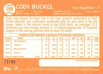 2013 Topps Heritage Minor League - Black #199 Cody Buckel Back