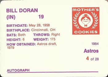 1984 Mother's Cookies Houston Astros #4 Bill Doran Back