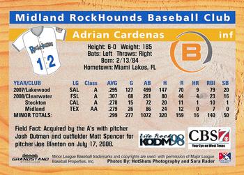 2009 Grandstand Midland RockHounds #NNO Adrian Cardenas Back
